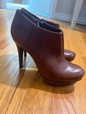 Tory Burch Brown Leather High-Heel Ankle Booties
